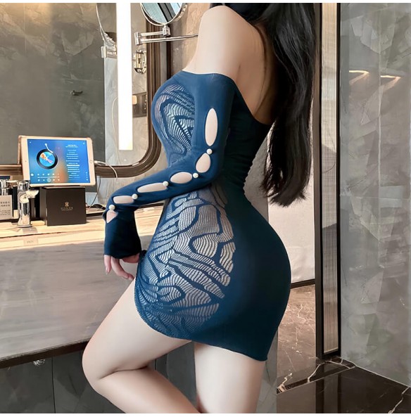 FEE ET MOI - Beaded Mesh Bodycon Dress (Blue) FEE ET MOI - Beaded Mesh Bodycon Dress (Blue)